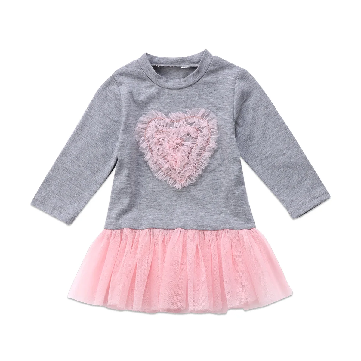 Toddler Kids Baby Girl Long Sleeve Lace Dress Sweatshirt Patchwork Heart Ruffle TuTu Outfit Clothes | Детская одежда и обувь