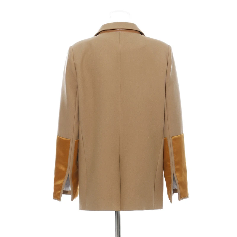 Hit Color Patchwork Blazers Female Notched Collar Long Sleeve Tunic With Sashes Autumn Suits For Women Fashion Tide