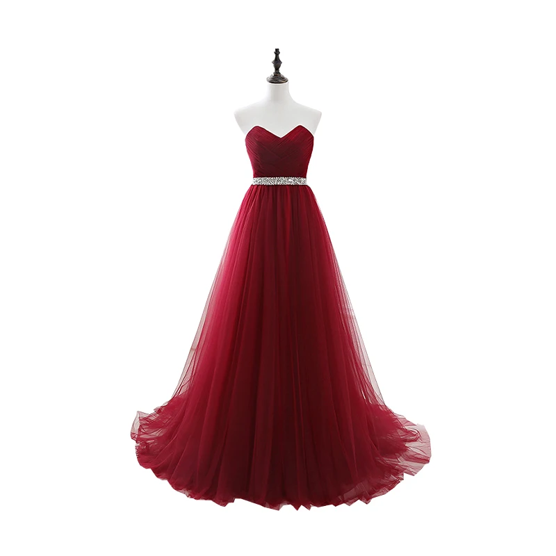 

Sweetheart Prom Dresses 2019 Strapless Long Dress For Party Lace Up Back A-line Tulle Formal Evening Gown Vestidos De Gala