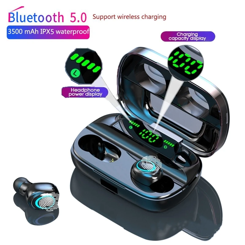 

TWS Touch IPX5 3500mAh Mini wireless Bluetooth V5.0 Headphone Sport Earphone HD Mic Earbuds Support Qi Wireless Charging