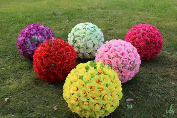 

30 CM 12inch Elegant Artificial Flower Rose Silk Flowers Kissing Balls For Wedding Party Decoration Supplies 2015 New Arrival
