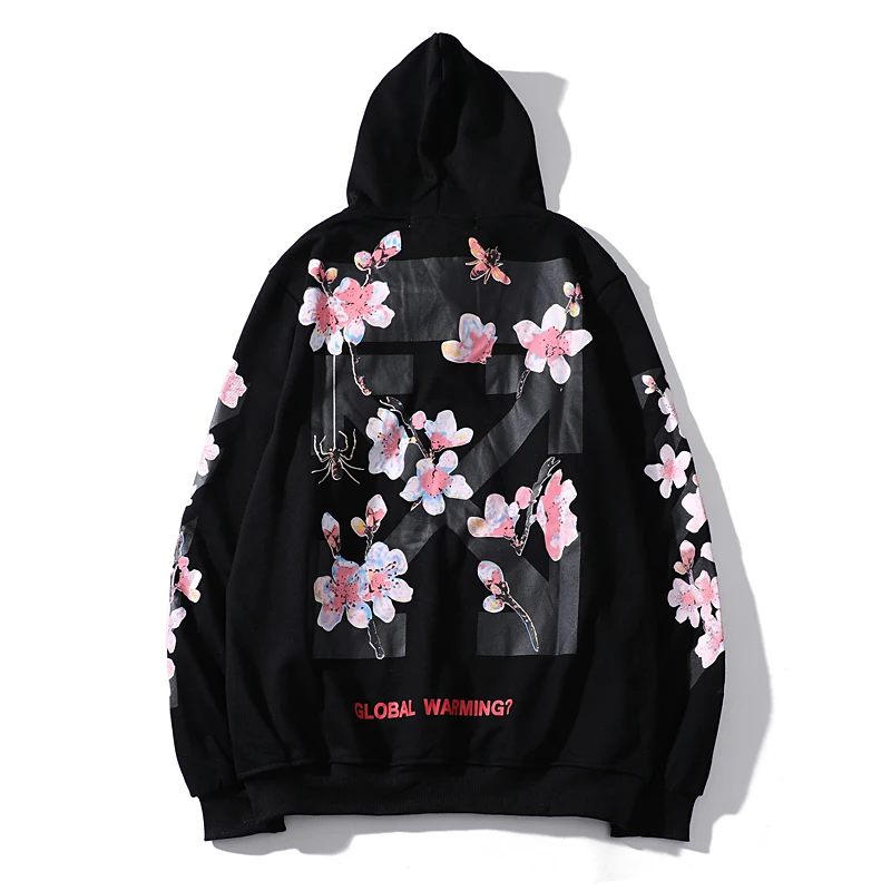 С принтом цветов стрела 19ss Off-White OW Мужская/Женская осенне-зимняя хлопковая модная повседневная свободная толстовка с капюшоном куртка с капюшоном