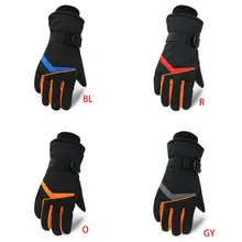 Мужские зимние ветрозащитные лыжные перчатки полосы контрастных цветов водонепроницаемые теплые варежки новые