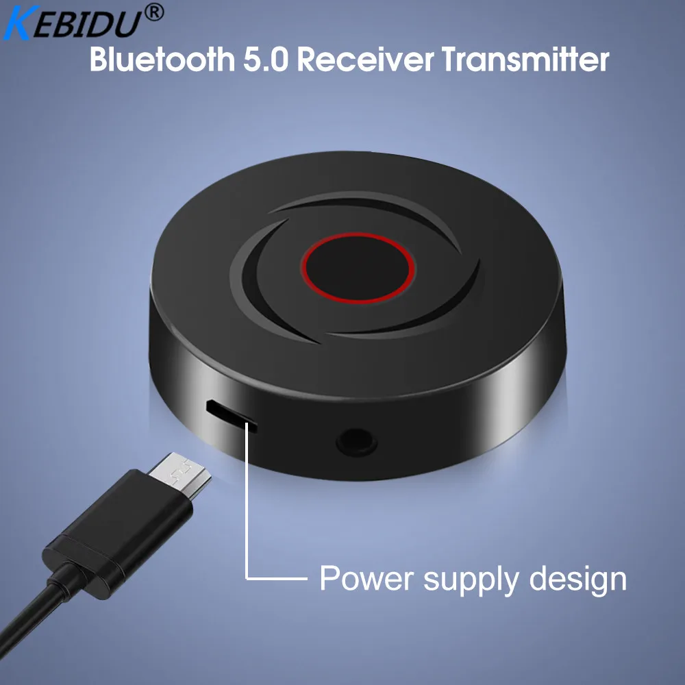 

Kebidu Bluetooth 5.0 Transmitter Wireless Audio Receiver 3.5mm Aux Adapter For Notebook Headphones Speak TV Computer Round
