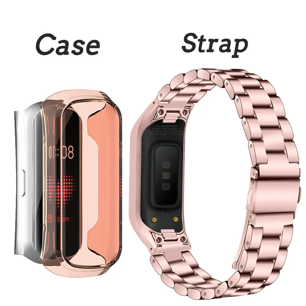 Ремешок из нержавеющей стали для samsung Galaxy Fit-e SM-R375 браслет ремешок для часов ж/ТПУ противоударный защитный чехол - Цвет ремешка: Rose pink Pink