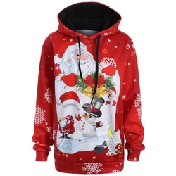 Рождественский Женский пуловер толстовка с капюшоном топы Зима Санта Клаус Снеговик длинный рукав кофты женские Sudadera Mujer Femme