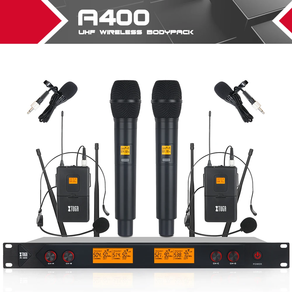 XTUGA A400 Metal Material 4-Channel UHF Wireless