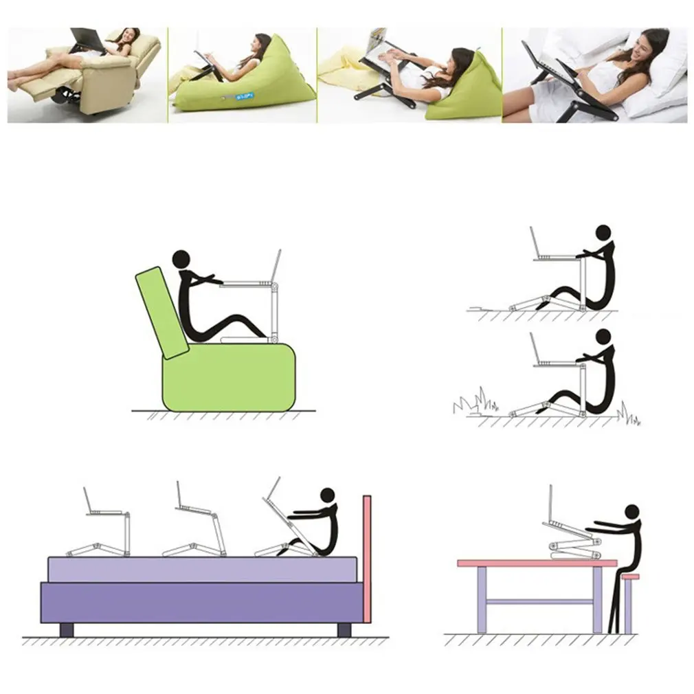  Aluminium Alloy Laptop Desk Folding Portable Laptop Table Notebook Desk Table Stand Bed Sofa Desk T