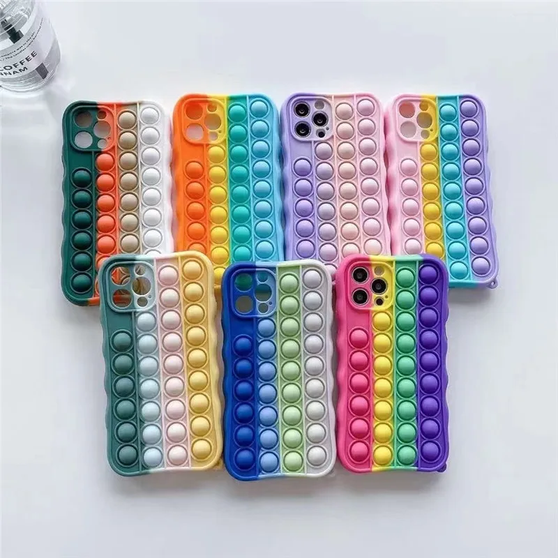 Fidget Toys Push It Bubble Relive Stress Silicone Case for Iphone 12 11 Pro Max 6 6s 7 8 Plus SE2 X XR XS Rainbow Cover | Мобильные