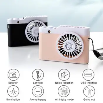 

3 Speed with Flashlight Function Camera Shape Hanging Neck Fan Portable Fan Mini Creative Outdoor Cooling Camera Fan Summer