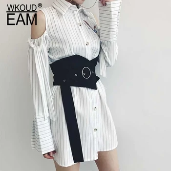 

WKOUD EAM 2020 New Fashion Autumn Corset Belt For Women Solid Metal Rings Cummerbunds Slim Black Girdle Female Classical ZJ906