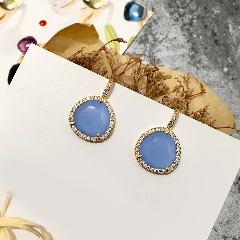 Blue Высокое качество черный, зеленый, красный, синий, фиолетовый, желтый цвет кристалл серебряный цвет полный Циркон Висячие серьги для женщин лучший подарок - Окраска металла: Blue