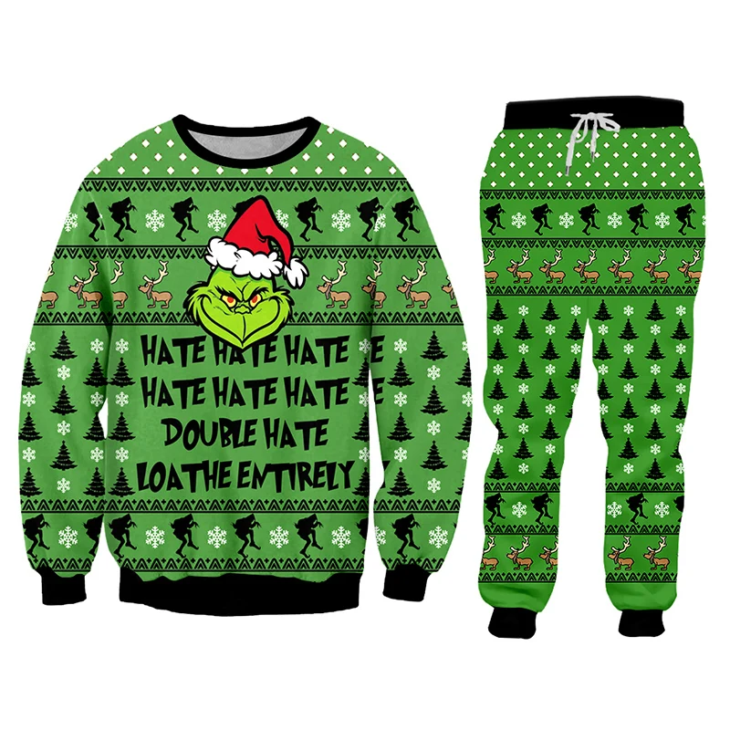 

Christmas Sweaters Men's Sets Jogger Parent-child Outfit Green Doll Oversize Unisex 3D Custom Children's Clothing Gift Dropship
