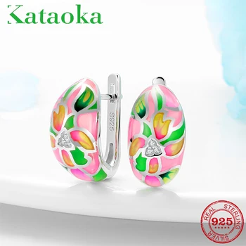 

Authentic 925 Sterling Silver Colorful blooming cherry flowers Earring For Women Elegant Trendy Gift Party Fine Jewelry Handmade