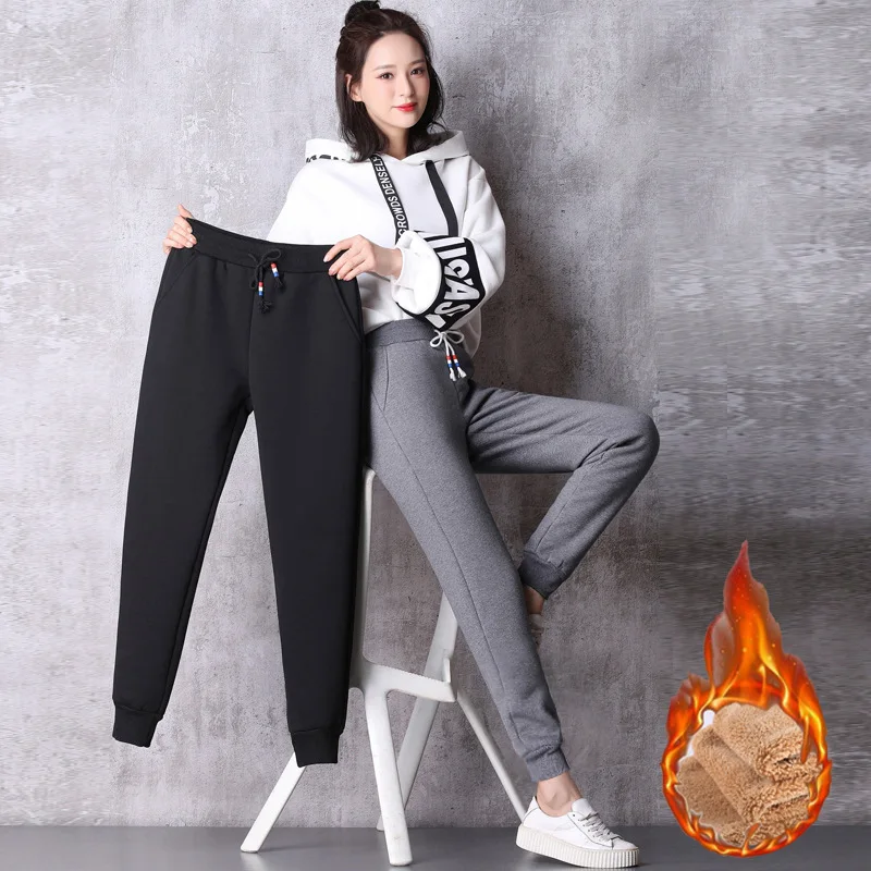 

Winter 2019 New Warm Sheep Velvet Loose Thick Women Pants Harem Trousers Elastic High Waist Female Lace Up Plus Size