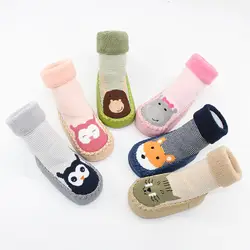 Осенне-зимние носки и носки для малышей утепленные хлопковые детские носки для малышей, нескользящие носки-тапочки WJH154