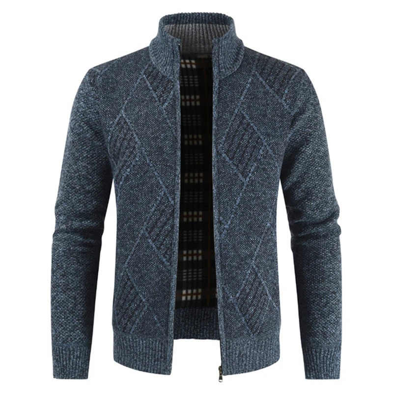 Sweater Jacket Men Cardigan Geometric Streetwear Knitted Long-Sleeve Zipper Mens Casual