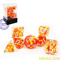 Bescon Firey Pearl Polyhedral Dice Set, Fire Pearl Poly RPG Dice set of 7 1