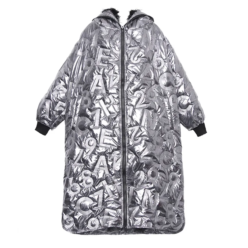Женская зимняя теплая длинная куртка с хлопковой подкладкой серебристого цвета, женская уличная парка с искусственным мехом, пальто с капюшоном - Цвет: Серебристый