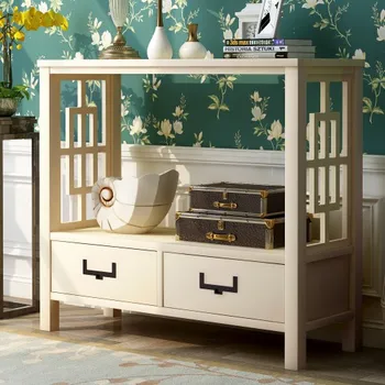 

TREXM Console Sofa Table with Two Bottom Drawers, Farmhouse Narrow Sofa Table for Entryway