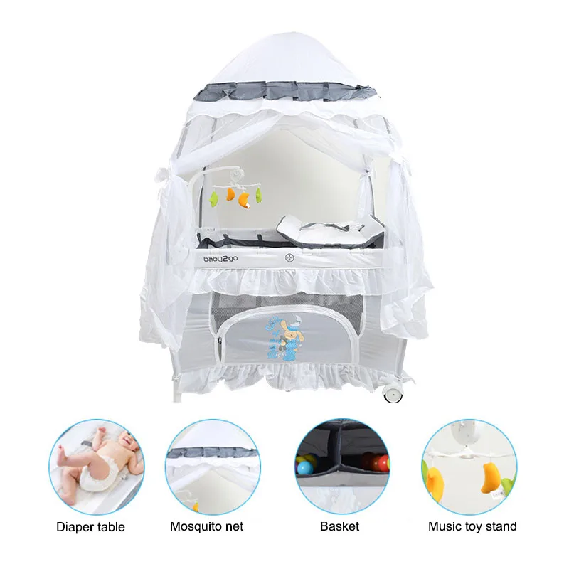 Baby cot Game bed Baby crib Diaper table Multifunctional Foldable Portable With rollers Easy to fol