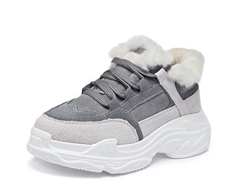 JIANBUDAN/Зимние теплые кроссовки Женская Уличная Повседневная плюшевая хлопковая обувь натуральная кожа шерсть зимняя прогулочная обувь для девочек 34-40 - Цвет: gray