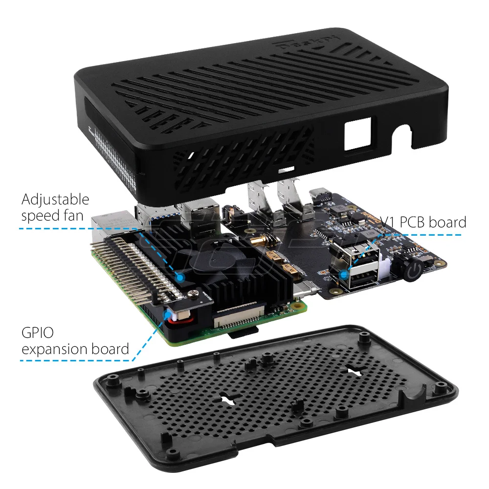 Raspberry pi Modelo b Deskpi Lite Caixa de Plástico com Placa Expansão Gpio e Pwm Ventilador Refrigeração para Raspberry pi 4b 52pi Acessórios p/ quadro de demonstração - Imagem 4