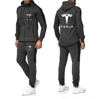 

Mens Hoodies Sets for Tesla Car Logo Printed Spring Autumn Hoodies+Pants 2Pcs Sporting Sweatsuit Male Hooded Tracksuit Sets