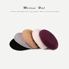 Зимняя Осенняя вязаная шапка с помпоном во французском ретро стиле, модная шерстяная шапка для девочек, теплая зимняя шапка, берет, женская шапка, восьмиугольная шапка, модная шапка