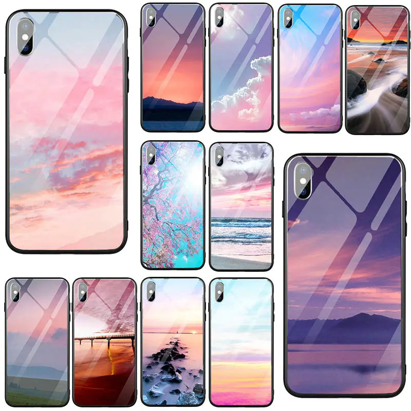 Чехлы из закаленного стекла для телефонов iPhone 5 5S SE 8 7 6 6S Plus X XR XS 11 Pro Max розовые Kawaii