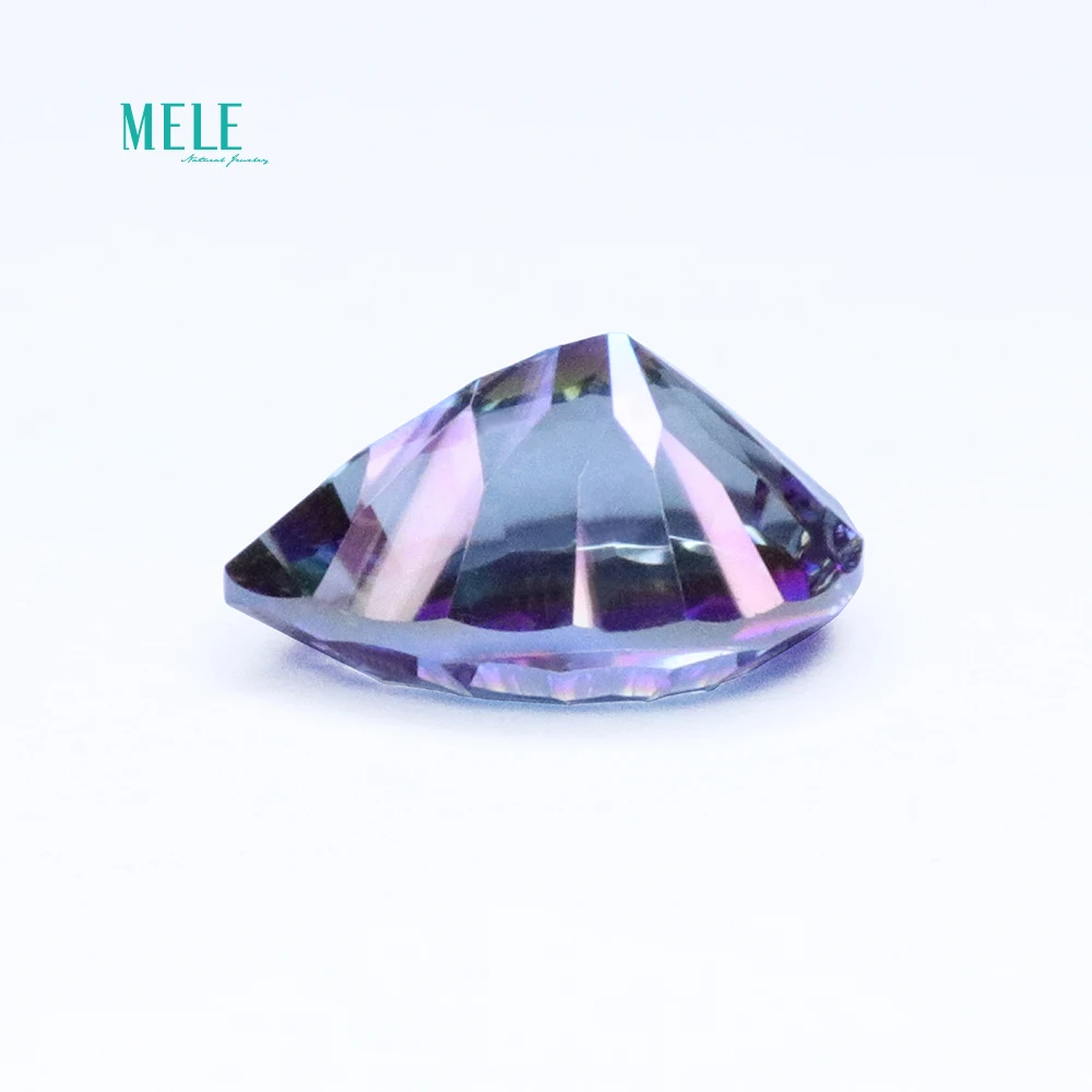 Natural crystal Rainbow blue Rainbow quartz 7.8ct pear Mystic Crystal Titanium coating water drop DIY Pendant Earring Ring stone