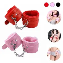 Сексуальный регулируемый Искусственная кожа плюшевые наручники лодыжки манжеты секс-игрушка веревка для связывания секс-игрушка для