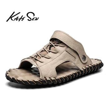 

New Big Size 39-48 High Quality Leather Men Sandals Summer Beach Slippers Casual Sneakers Outdoor Flip Flop Roman Beach Shoes