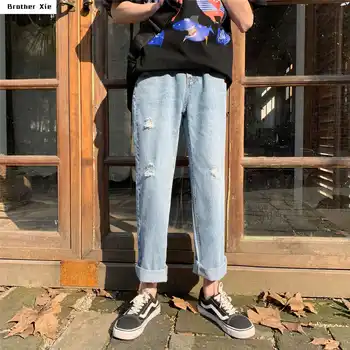 

2020 Spring And Summer New Pattern Man Holes Jeans men Nine Part Pants mens clothing Free shipping