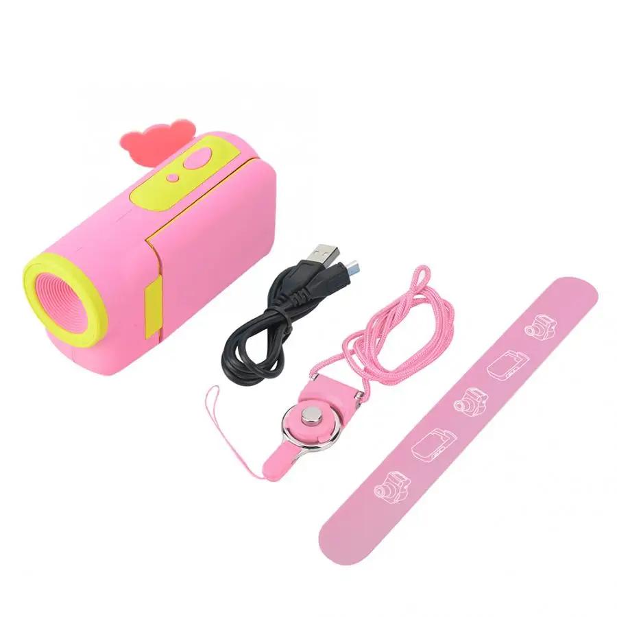 Pink 1.77in мини-камера для детей Цифровая видеокамера HD камера с мультипликационными наклейками с анти-падением наручный ремень и шейный ремень для детей подарок - Цвет: Pink