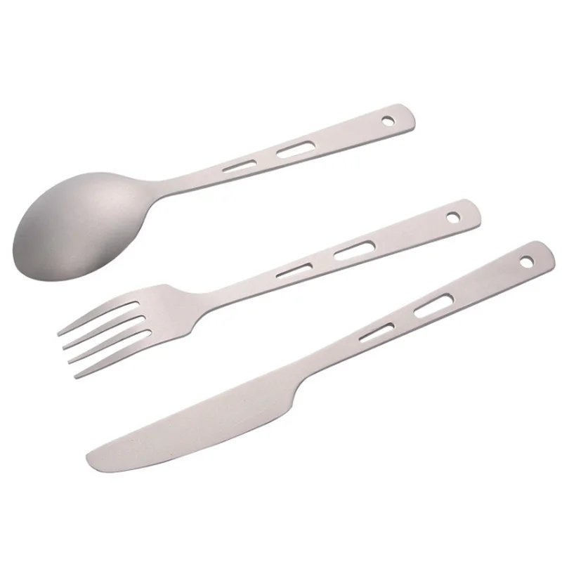 

3 Piece Cutlery Set Titanium Outdoor Camping Hiking Picnic Spoon Knife Flatware Fork for Camping Tableware Equipment