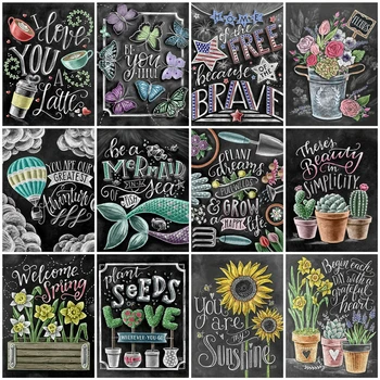 

AZQSD DIY Unframe Oil Painting By Numbers Blackboard Drawing Acrylic Paint Coloring By Numbers Letter On Canvas Decor For Home