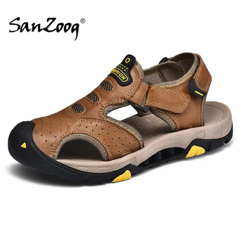 

Summer Leather Outdoor Trekking Slip On Men Sandals Closed Toe Sandalias Hombre Cuero Casual Breathable Sandal Sandles Mens