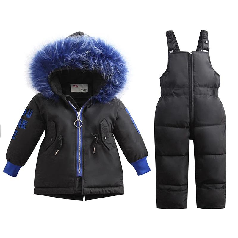 Новые стильные комплекты одежды для маленьких мальчиков и девочек Детский пуховик зимнее теплое пальто с капюшоном и натуральным мехом Детский костюм зимний костюм 1-4T