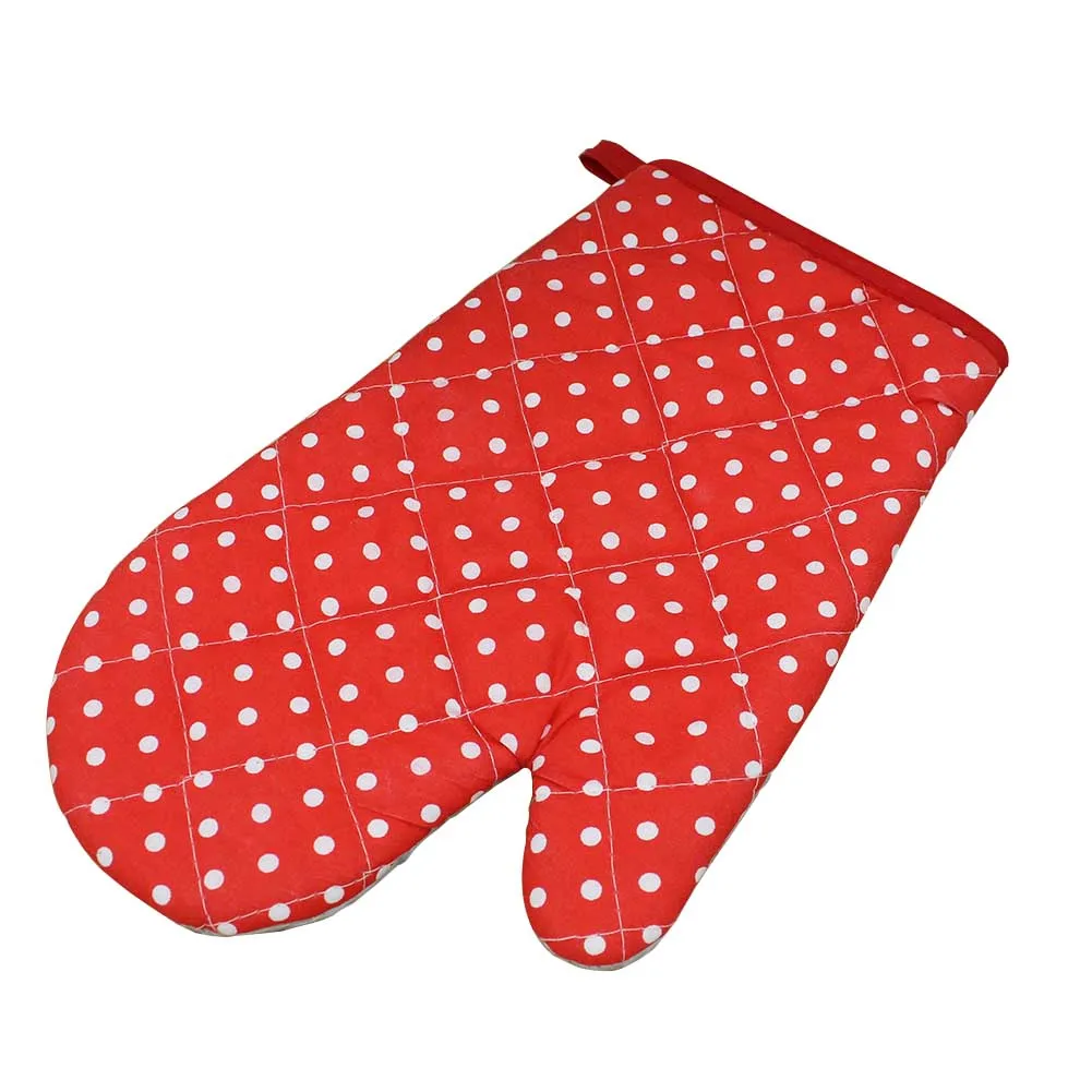 Red 1PC Colorful Oven Mitt Cotton Blend Kitchen Washable Protective Home Practical Polka Dot Heat Insulation Baking Daily Printed - Color: Red