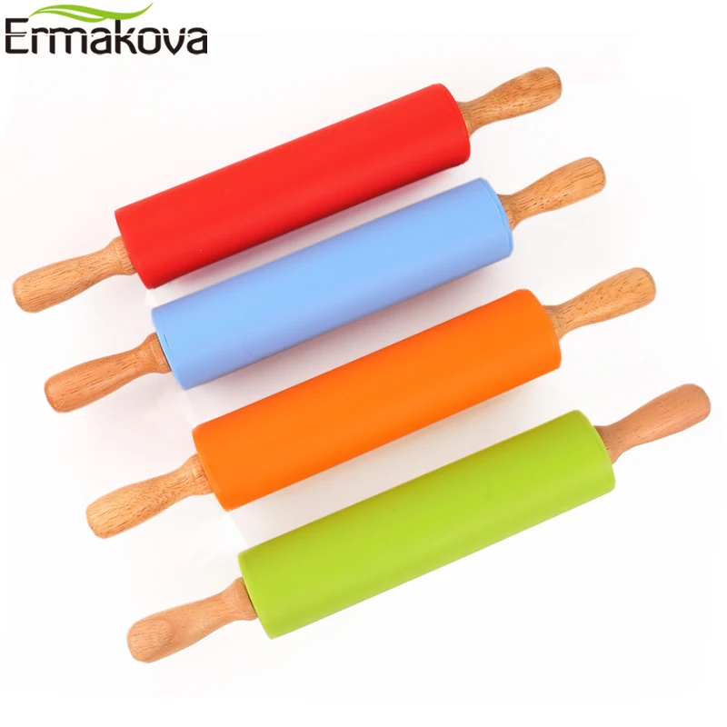 Силиконовая Скалка ERMAKOVA с деревянной ручкой ролик для теста инструмент выпечки