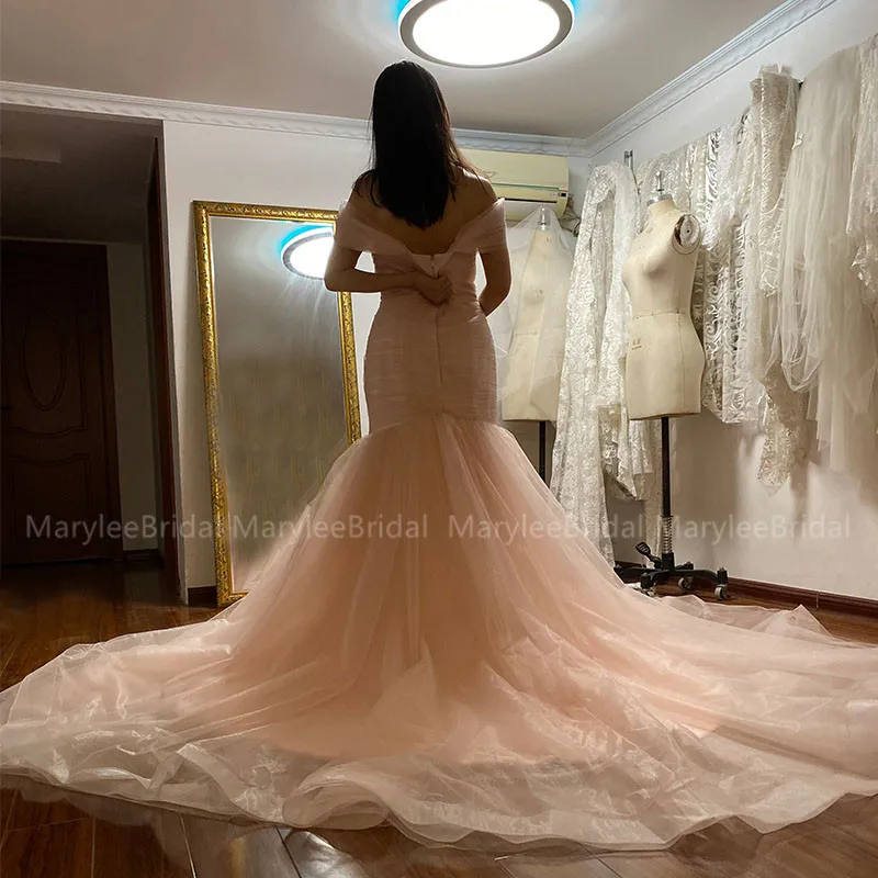 Реальные фотографии Очаровательная Prom Dress Mermaid Стиль с открытыми плечами розовое шерстяное пальто для девочек официальная Вечеринка платье в складку с юбкой из тюля vestido de fiesta de gala