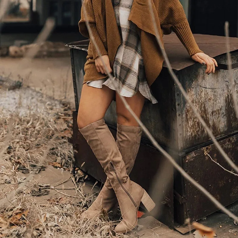 Winter Boots Women Women Knee-High Boots Lace Up Sexy High Heels Women Shoes Lace Up Warm Fashion Boots