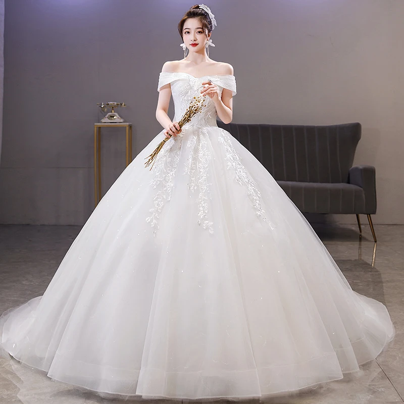Royal Luxury Diamond Lace Bra Wedding Dress New Arrive A-line Sleeveless  Lace Up Back Sweep Train Bridal Wedding Dress - Wedding Dresses - AliExpress