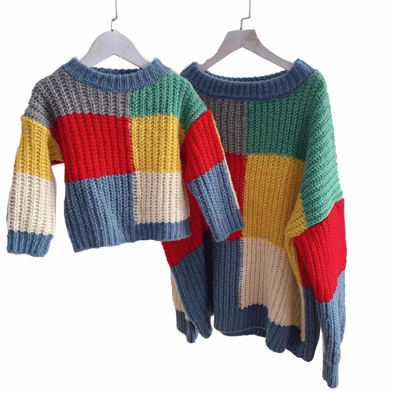 

Retro Mother Daughter Wool Sweater Thick Mommy and Me Knit Sweaters 2019 Autumn and Winter Family Matching Tops Clothes New