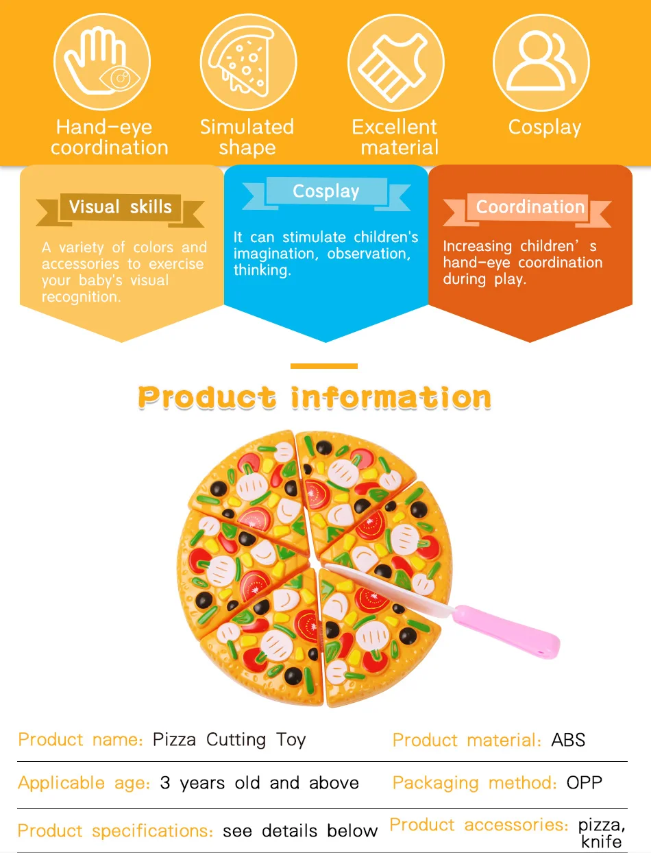 6 шт., детская игрушка для пиццы, имитация пластмассы, режущие ломтики, еда, кухня, ужин, ролевые игры, игрушки, забавные Развивающие игрушки для детей
