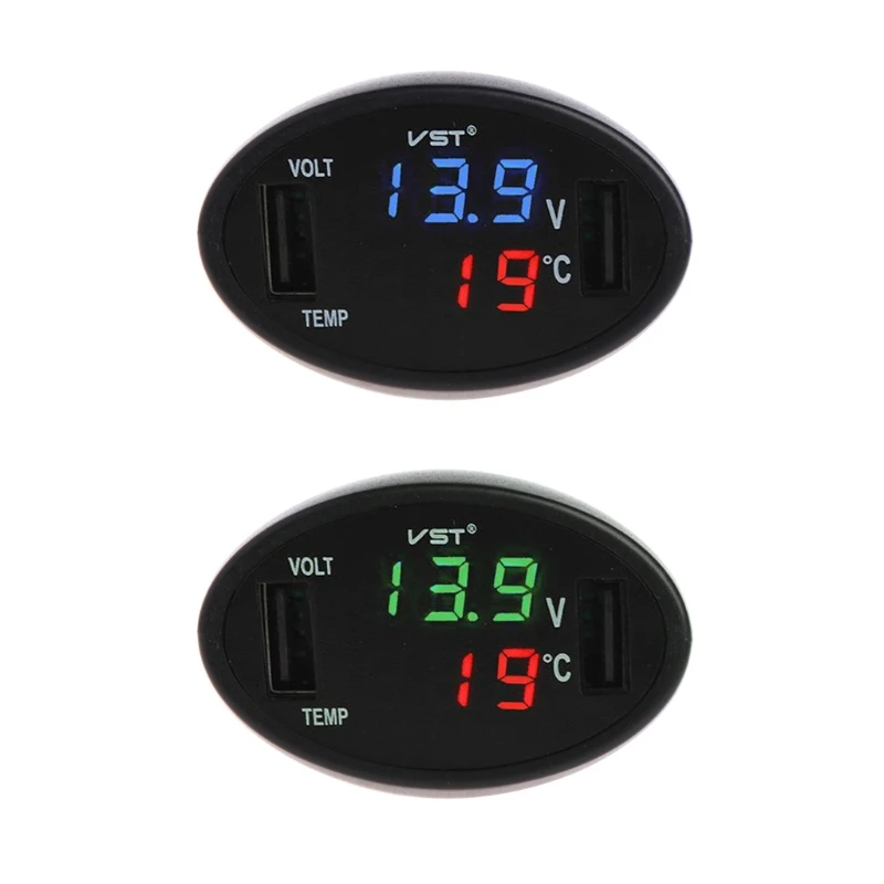 

Car Digital LED Thermometer Voltmeter Auto USB Charger Battery Monitor Temperature Gauge