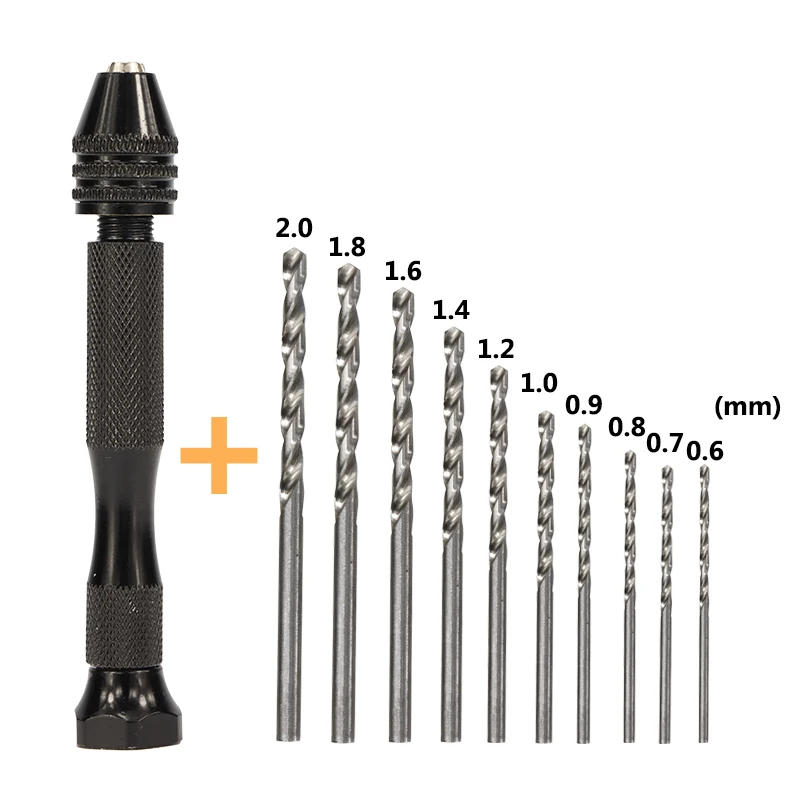 11pcs Mini Micro Aluminum Hand Drill With Keyless Chuck HSS Twist Drill Bit Woodworking Drilling Ro