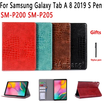 

Case for Samsung Galaxy Tab A 8 2019 S Pen SM-P200 SM-P205 Crocodile Premium Leather Flip Cover Tablet Shell + Pen