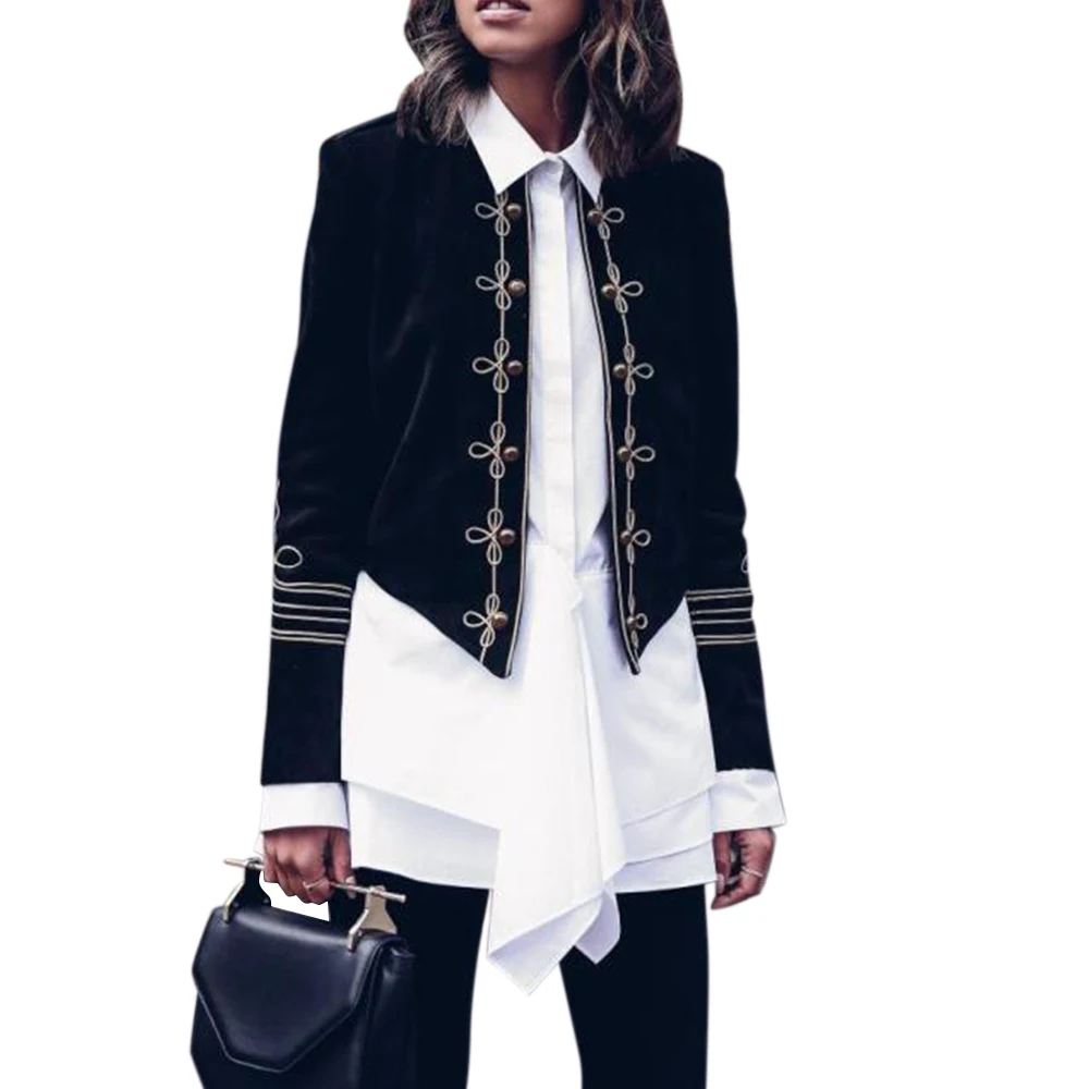 lower price  Female Military Jacket Vintage Short Style Women Double-breasted Short Style Long Sleeve Printed Co